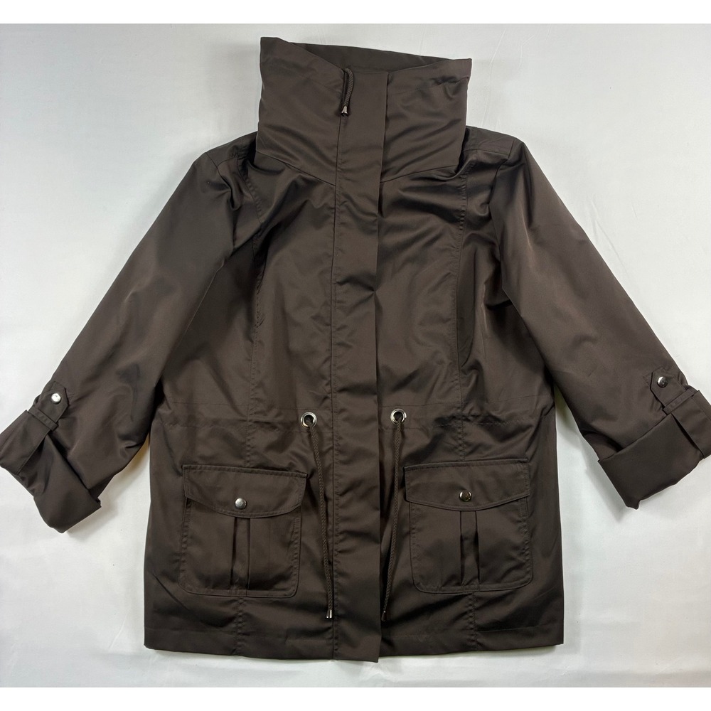 Style & Co Anorak Utility Jacket Women XL Brown Hooded Full Zip Cargo Pockets